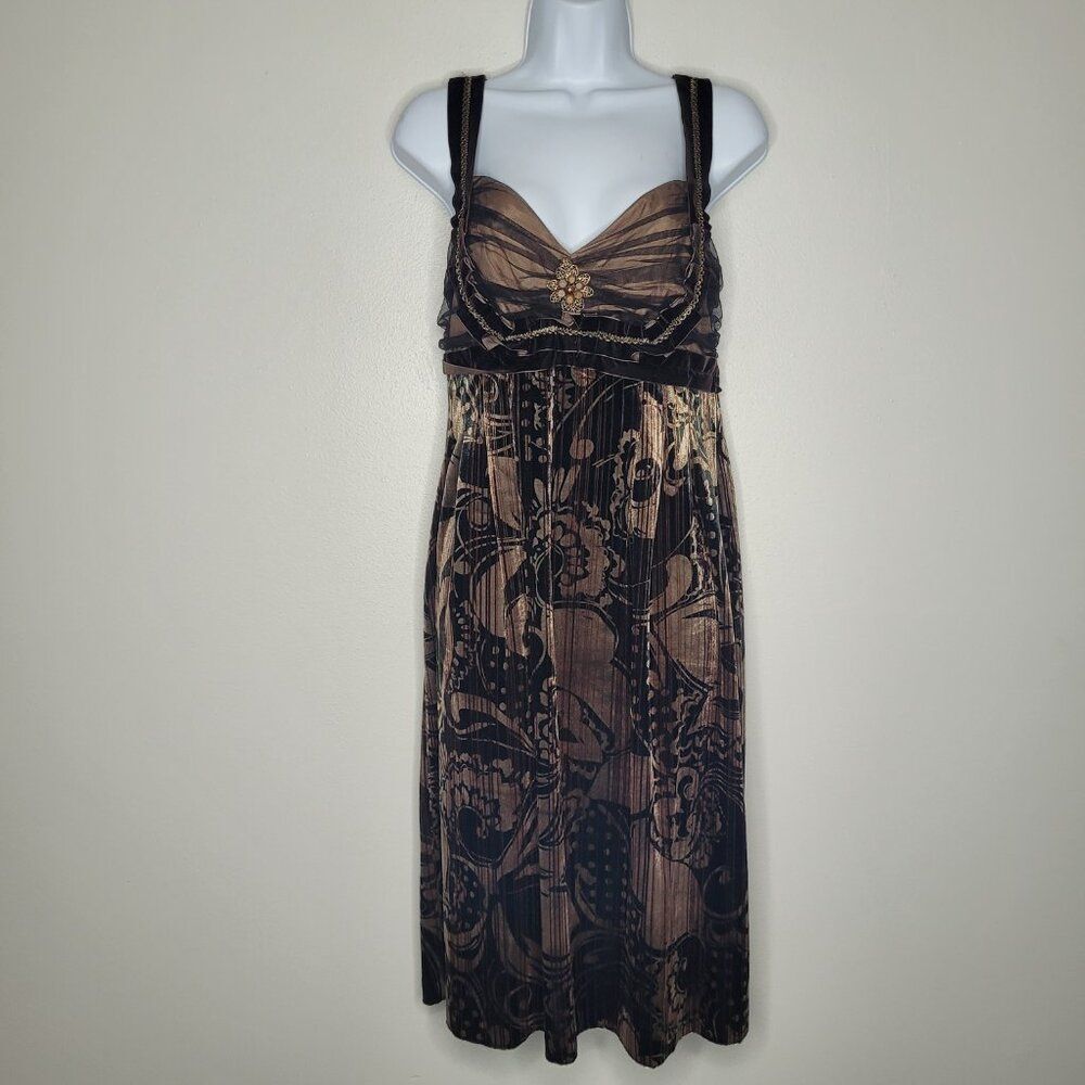 Vintage 90s y2k MIxit brown black moody velvet witchy beaded mesh midi dress 6
